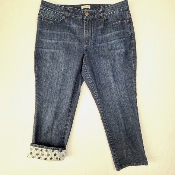Coldwater Creek Polkadot Capri jeans cropped polka dot cuffs denim stretch 10 M - Picture 2 of 10